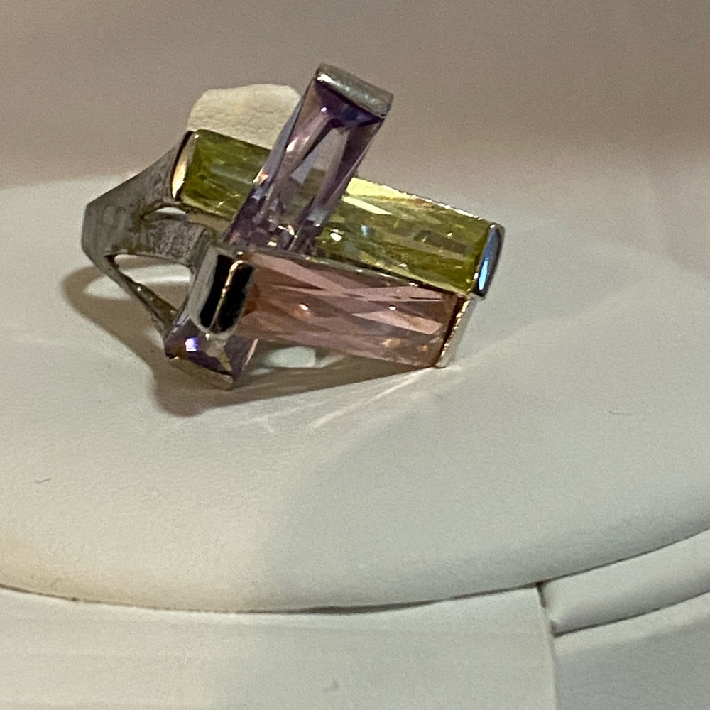 Multicolor silver/pastel crystal statement ring
